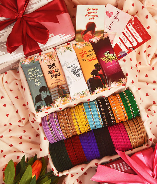 রঙিন প্রেম (CX04) - Multi-Color Bangles & Romantic Chocolate Box