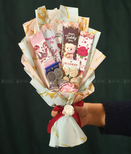 CB013 : Valentine Special Chocolate Bouquet with 2 Pair Premium Jhumkas