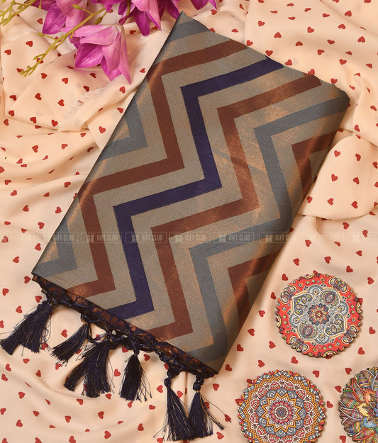 অপরূপা (KNJ 01) - Grey & Blue Indian Kanchipuram