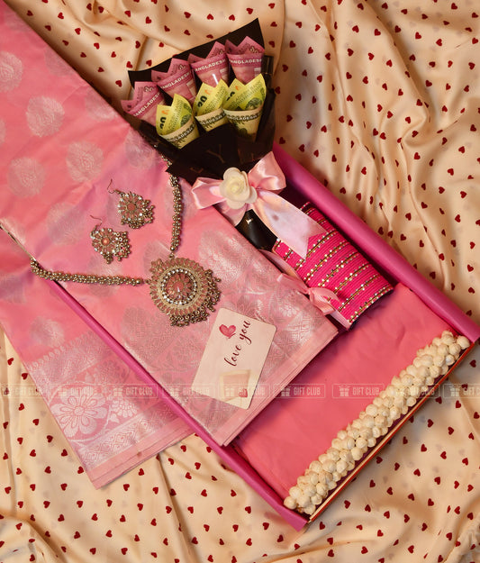 Eidi 11 : "Blush Pink" Eid Special Saree & Salami Hamper