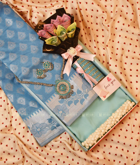 Eidi 22 : "Ocean Blue" Eid Special Saree & Salami Hamper